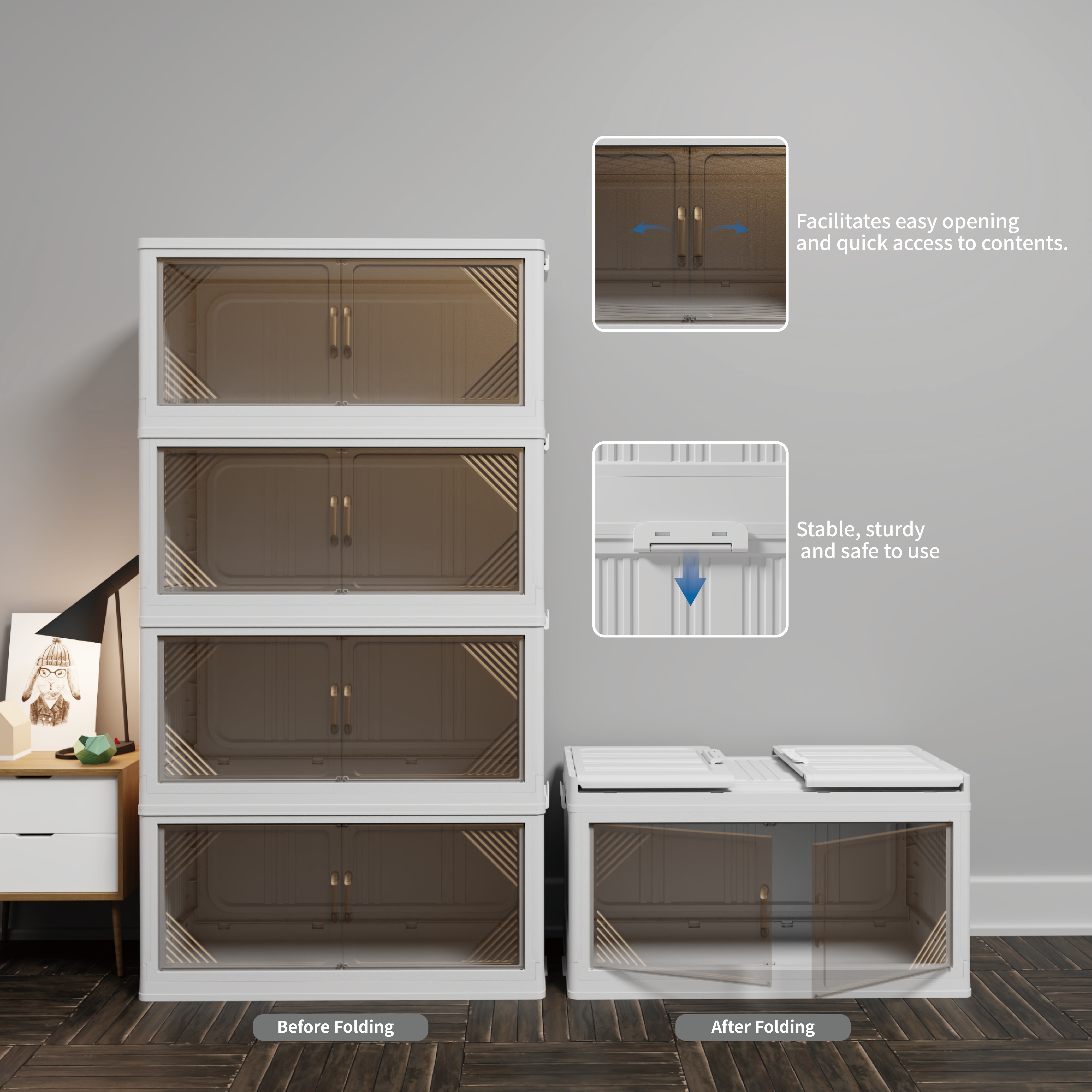 301QT 2-Pack 35.4’’ Wide Transparent Plastic Storage Cabinets For Closet Organizers And Storage, Folding Storage Box, Stackable Storage Bins With Open Front Door_voghion.com